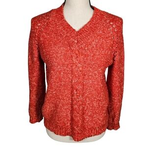 St John's Bay Womens Petite Knit V Neck Sweater, ReddishOrange, Petite Large